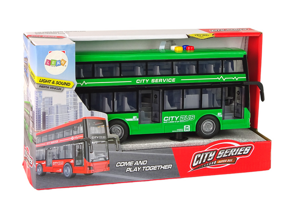 Battery Operated Double Decker Bus Lights Sounds Friction Drive Green