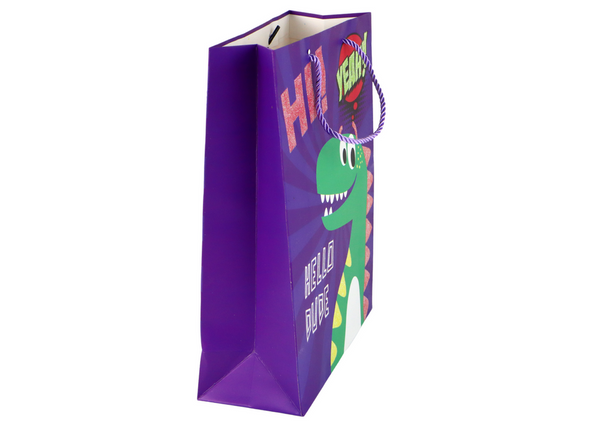 Purple Dinosaur Paper Gift Bag 41.5cm x 30cm x 12cm