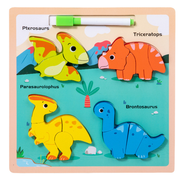 Puzzle Board 2in1 Wooden Educational Dinosaurs Marker