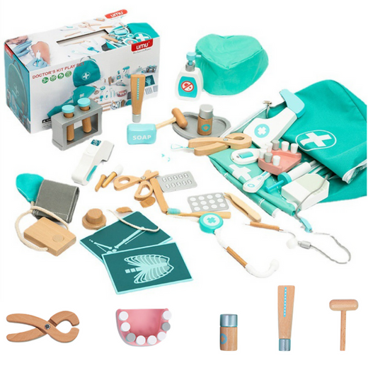 Arztset Little Doctor Dentist Holz-Erste-Hilfe-Set Schürze 20-teilig