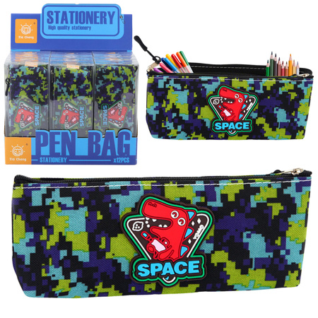 Pencil Case Space Dinosaur Pixels Blue Green 20x8cm