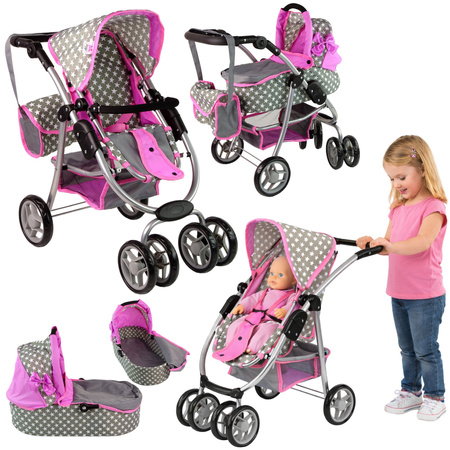 Baby-Puppenwagen 2-in-1 Tragetasche Rosa Sterne