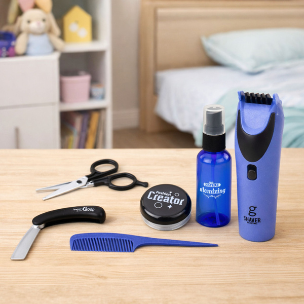 Kleines Friseurset, Haarschneidemaschine, Schere, Zubehör, 10-teilig.