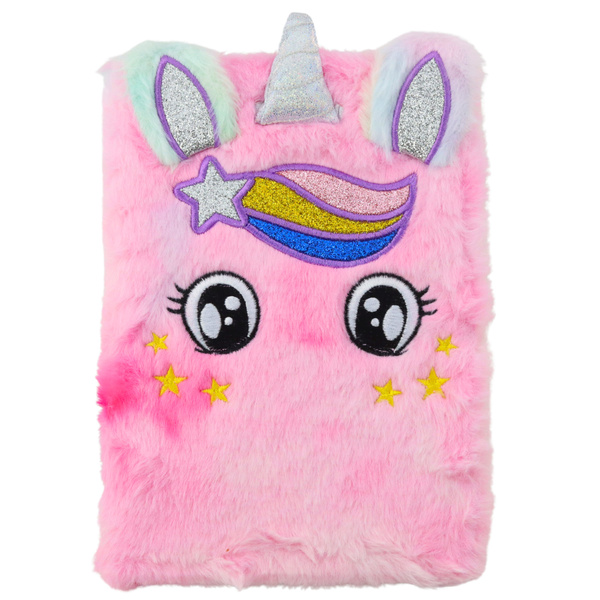 Plush Notebook Lined Unicorn Pink Rainbow