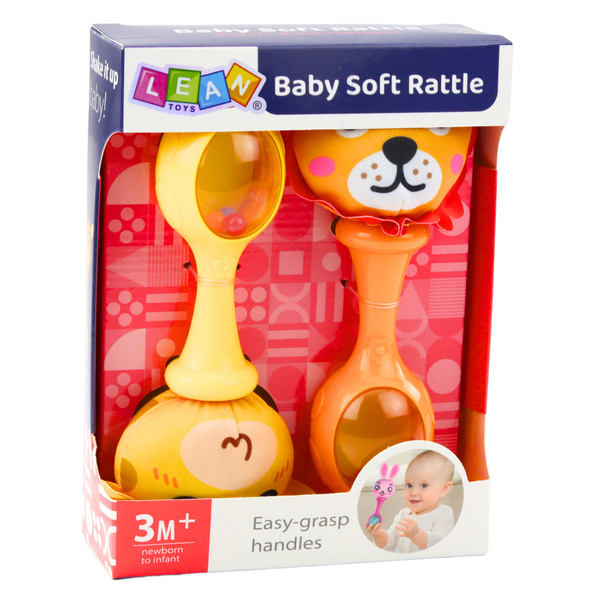 Rasselset mit weichen Ballmustern Giraffe Löwe 2St