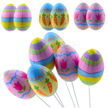 Easter Eggs on Wire Pick Carrot Tulips Decoration Colorful 6pcs