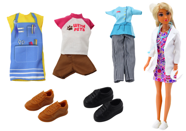 Anlily 4in1 doll Doctor Hairdresser Cook Animals Clothes Accessories