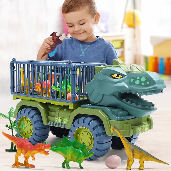 Car Transporter Truck Dinosaurs Figures Green 15 pcs.