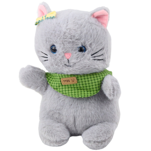 Plush Mascot Cuddly Toy Cat Gray Green Scarf Bow 22cm