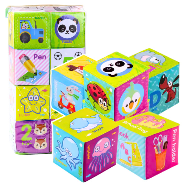 Educational Blocks Cubes Colored Letters Animals Learning 8pcs.