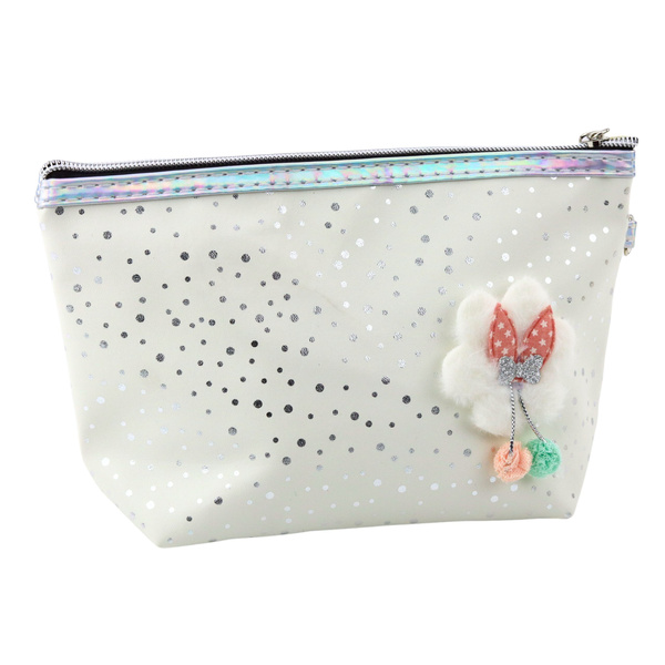 Federmäppchen Kosmetiktasche Schleife Glänzende Punkte Weiß 23x16cm