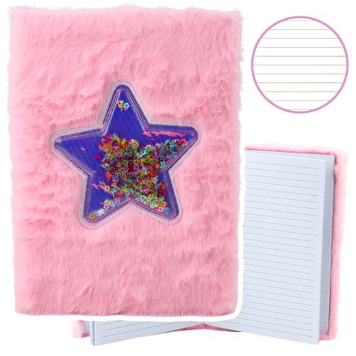 Plush Notebook Notebook Lined Star with Confetti Pink A5 80 Sheets