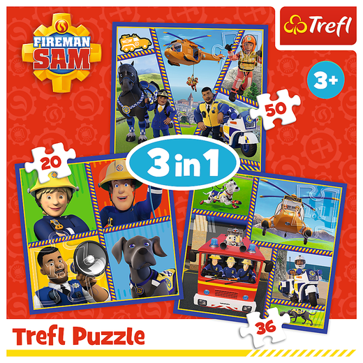 Puzzle "3in1" - Feuerwehrmann Sam Tag Trefl 34868