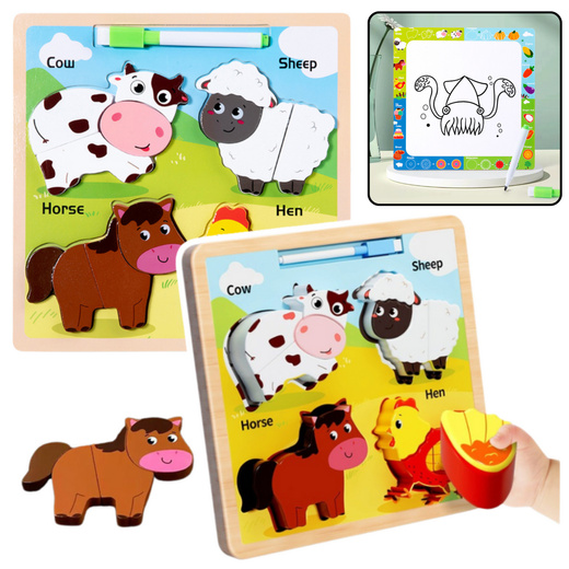 Puzzle Board 2in1 Wooden Educational Pets Marker