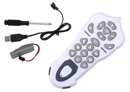 Ferngesteuerter interaktiver Roboterhund, der tanzend den Befehlen folgt, blau