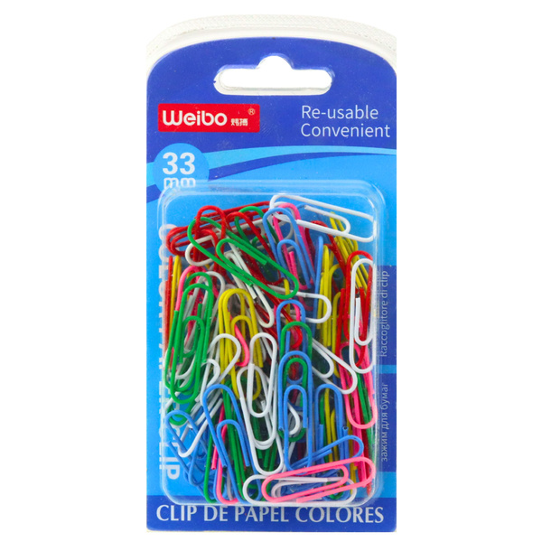 Set mit bunten Büroklammern 33 mm, 90 Stück.