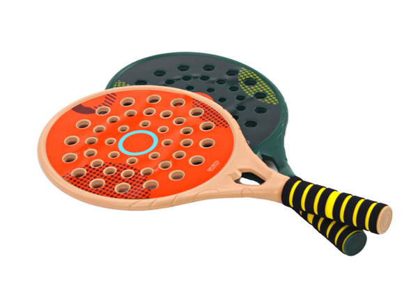 Set mit 2 Padelschlägern für Kinder, grün, beige, gelber PU-Ball