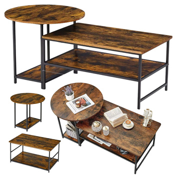 2-in-1 Vintage Rustic Wood Coffee Table Set 123x60x51cm