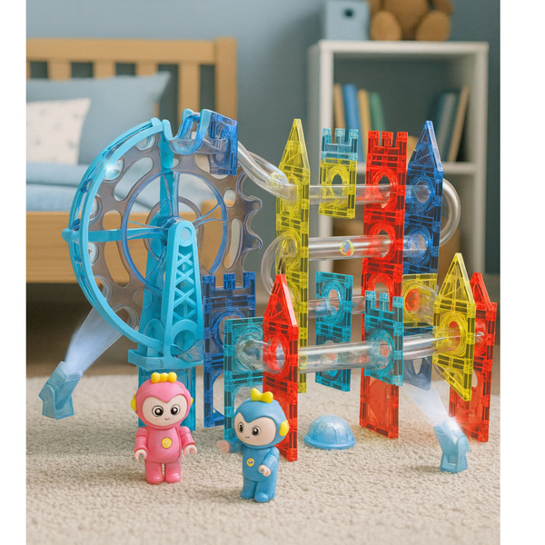 Magnetische Weltraumbausteine, Kugelbahn, leuchtende Figuren, 120 Stück.