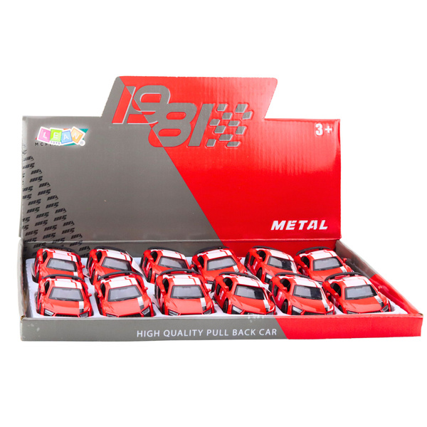 Sportwagen aus Metall, Rückziehfunktion, Lichter, Geräusche, Rot, 1:43