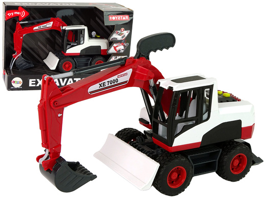 Red Moving Bucket Excavator.