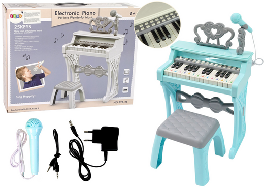 Elektrische Pianino-Orgel Blau mit Stuhl 25 Tasten