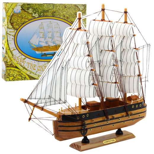 Collectible Model Decorative Three-masted Sailing Ship White 39x36cm