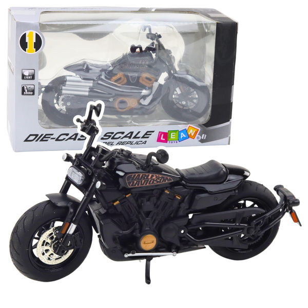 Motorcycle Chopper Metal Lights Sounds Black Gold Elements 1:12
