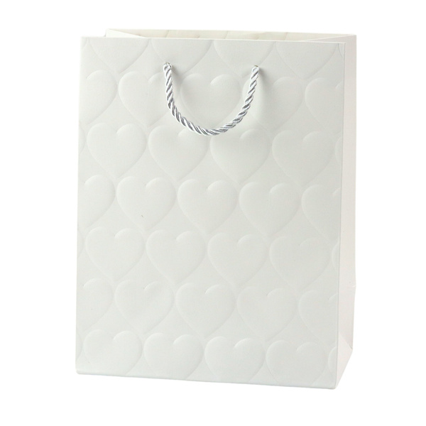 Torba Prezentowa Elegancka Tłoczone Serca Pastelowa 23 x 18 x 10,5 cm