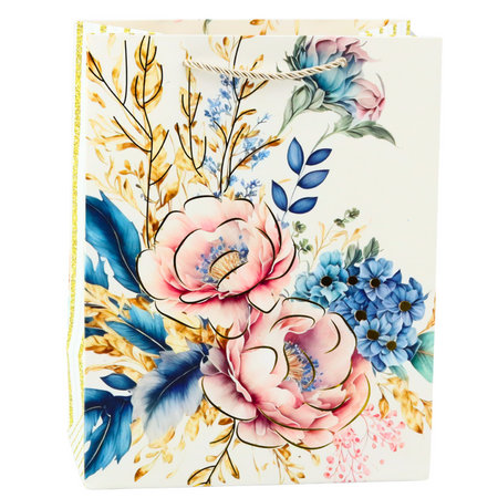 Geschenktüte Blumen Gold Elemente 23 x 18 x 10cm