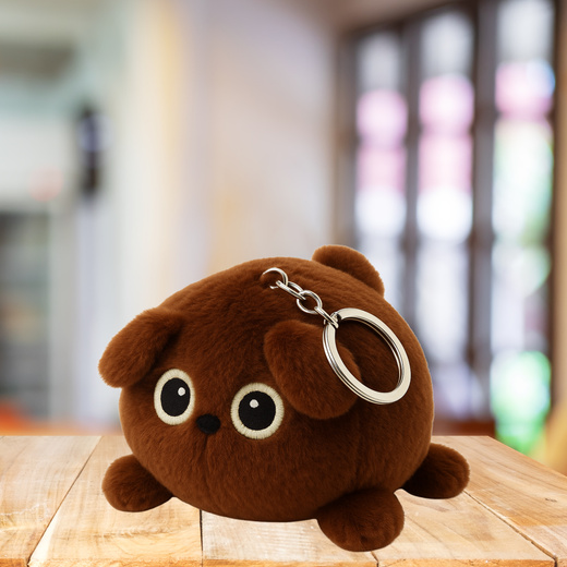 Plush Keychain Mascot Cuddly Toy Teddy Bear Brown Metal Ring 9cm