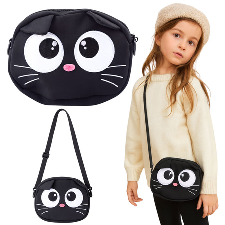 Cat Pouch Bag Zippered Pocket Adjustable Strap Black 21 x 16 cm