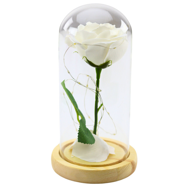 Ewige Rose in Glaskuppel, LED-Beleuchtung, Weiß, 21 x 11 cm
