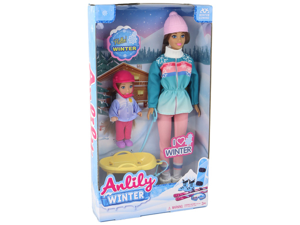 Anlily Dolls Mom With Daughter Sledding Sleigh Set