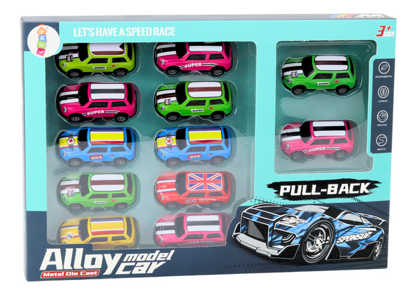 Set Autos, Federn, Antrieb, bunt, 12-teilig