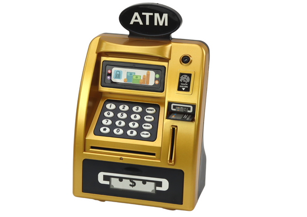 ATM Piggy Bank For Children Learning To Save Gold Black