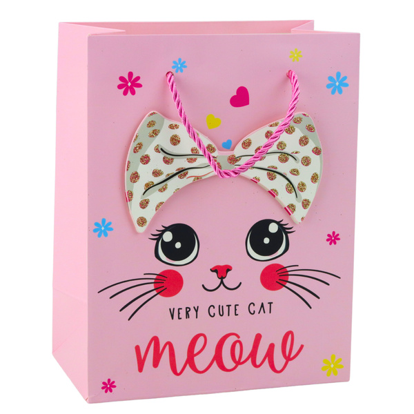 Paper Gift Bag Kittens Glitter Pink 23 x 18 x 10.5 cm