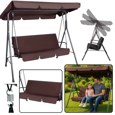 Three-person Garden Swing Rocking Cushions Mattress Brown