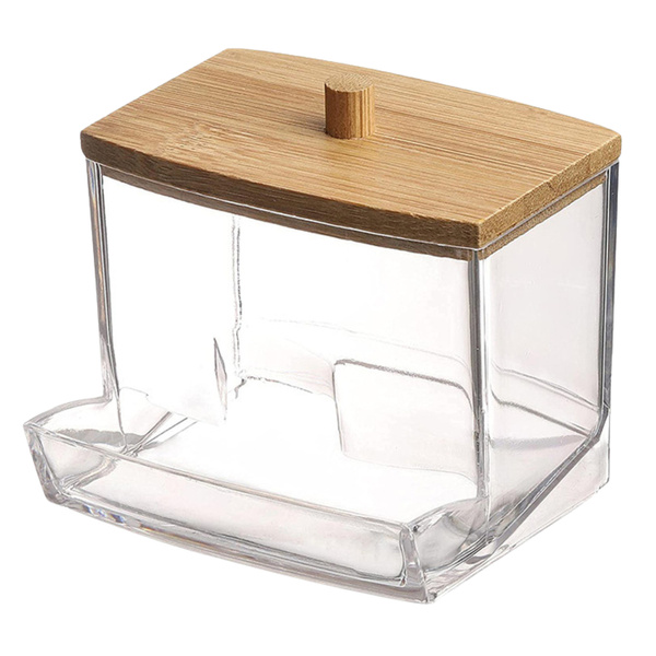 Cotton Stick Container Plastic Bamboo Lid