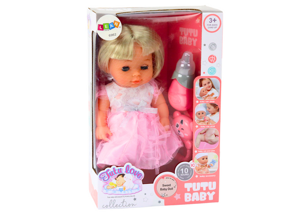 Doll In Light Pink Dress Peeing Bottle Rattle Sounds