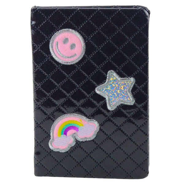 Lined Notebook Glitter Patches Black B6 80 Sheets