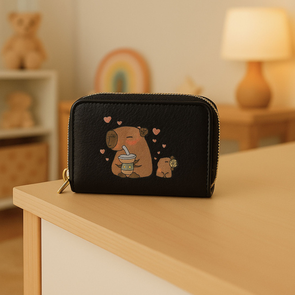 Two-compartment wallet with card compartments Kapybara Black 12.5 x 8.5cm