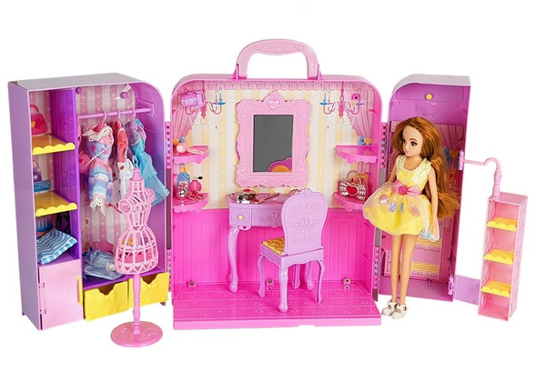 Dressing Room with Light and Mirror. 26 cm Doll. Clothes Set. Accessories