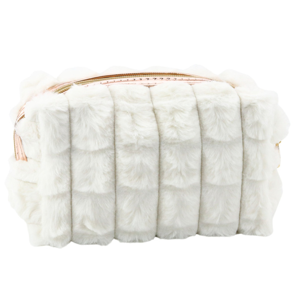 Plüsch Kosmetiktasche mit Henkel Geräumig Weiß 20cm