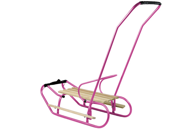 Metal Sled with Push Bar Backrest Strap Pink
