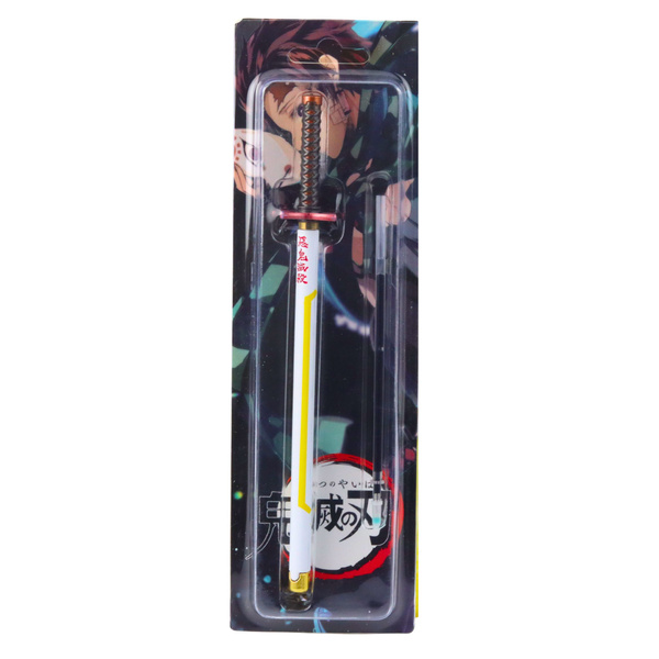Katana Schwert Anime Kugelschreiber Metall Schwarze Tinte Austauschbare Mine Weiß und Gelb