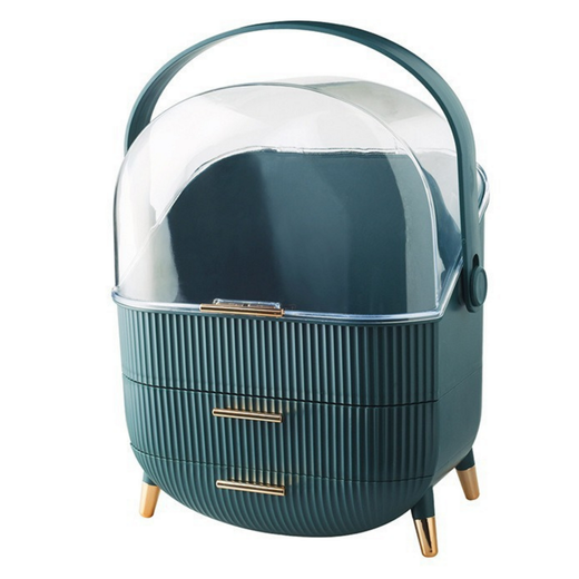 Kosmetik Organizer mit Öffnungsdeckel, transparent, zwei Schubladen, grün