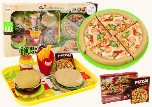 Fast Food Set Pizza Burger Pommes Frites Zubehör für Kinder 24-tlg.