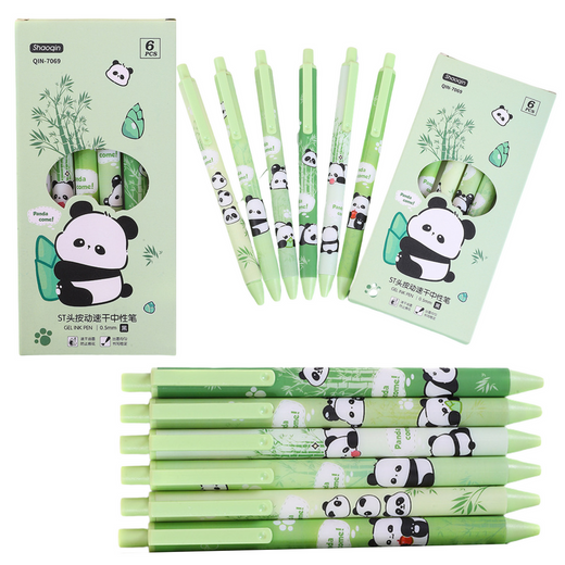 Panda Bamboo Pen Set Green Black Ink 0.5mm 6pcs