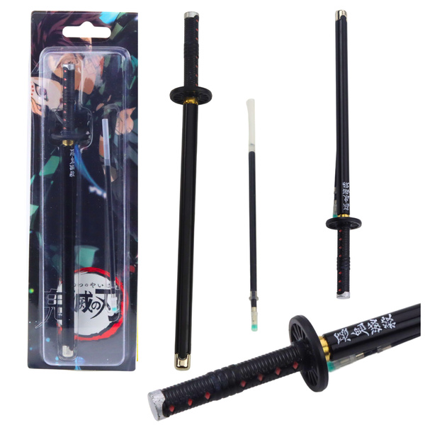 Katana Sword Anime Ballpoint Pen Metal Black Ink Replaceable Refill Black